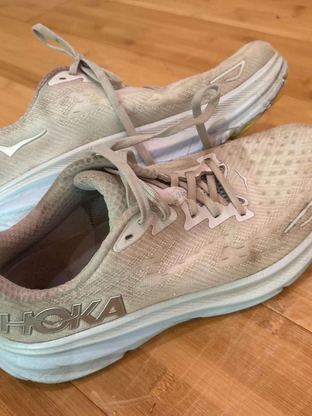 Hoka Women's Running Shoes in Light Taupe and White